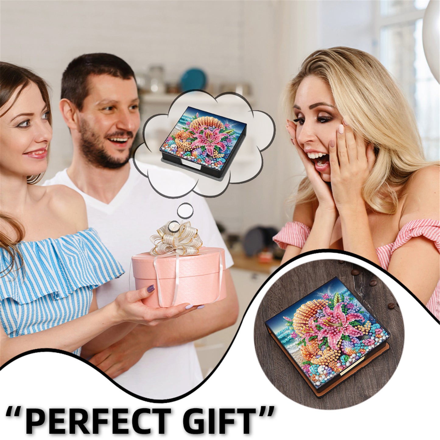 5D Flower DIY PU Diamond Painting Notecard Box with 160 Sheets Paper Note Holder