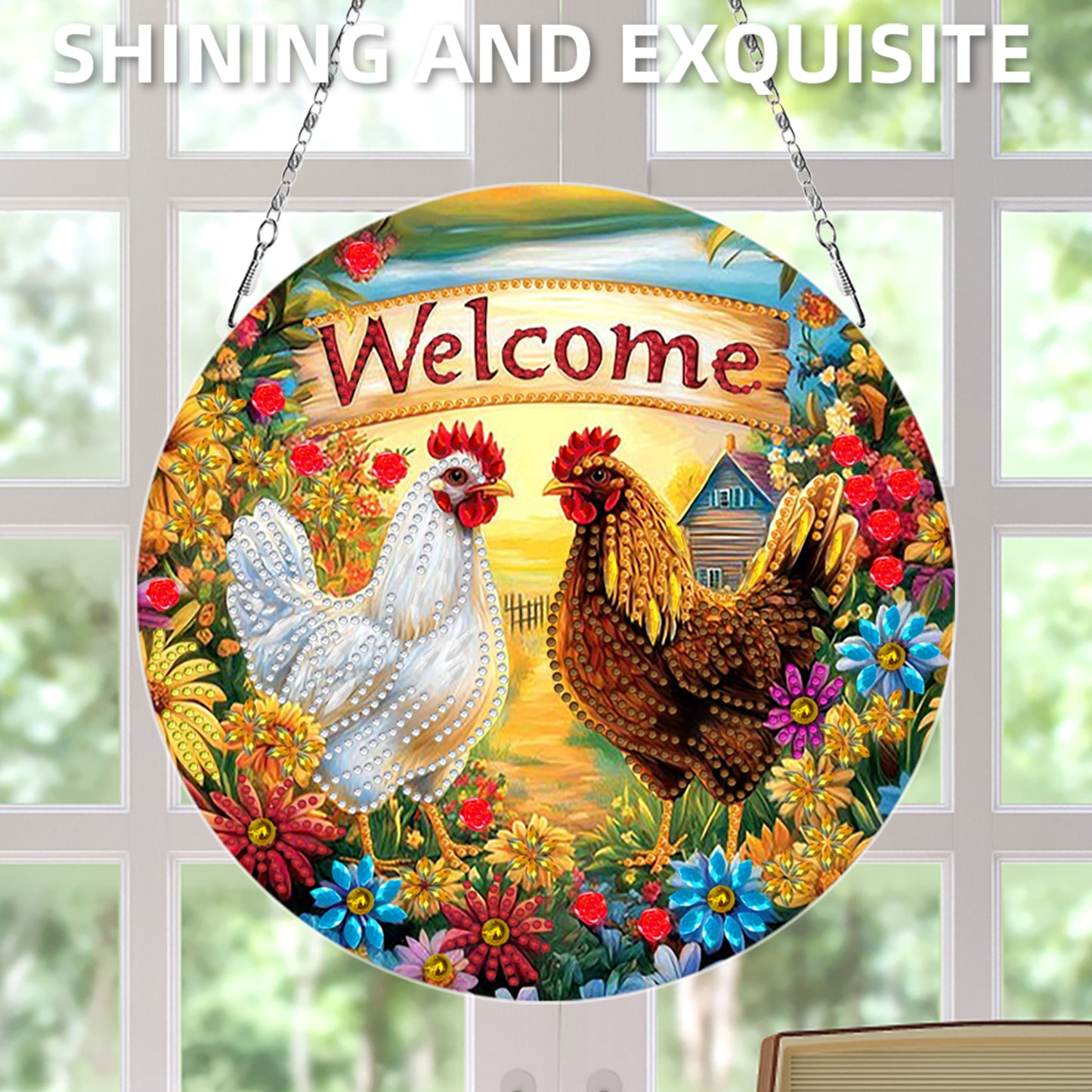 2D Flat DIY Farm Hens Diamond Art Pendant Double-Sided Diamond Painting Set