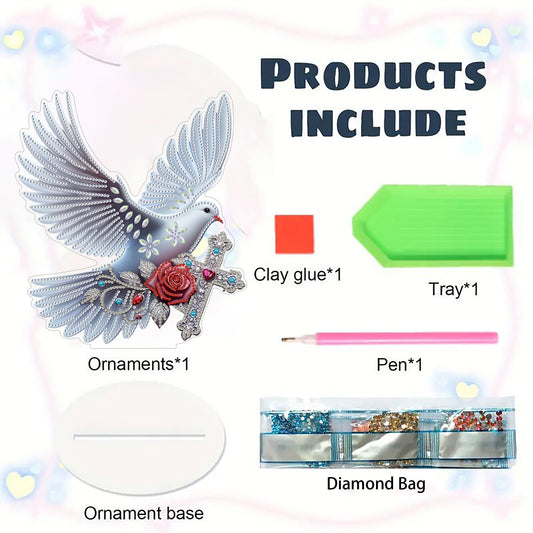 2D Flat DIY 5D DIY Diamond Art Tabletop Ornament Kit for Table Home Decor (Bird)