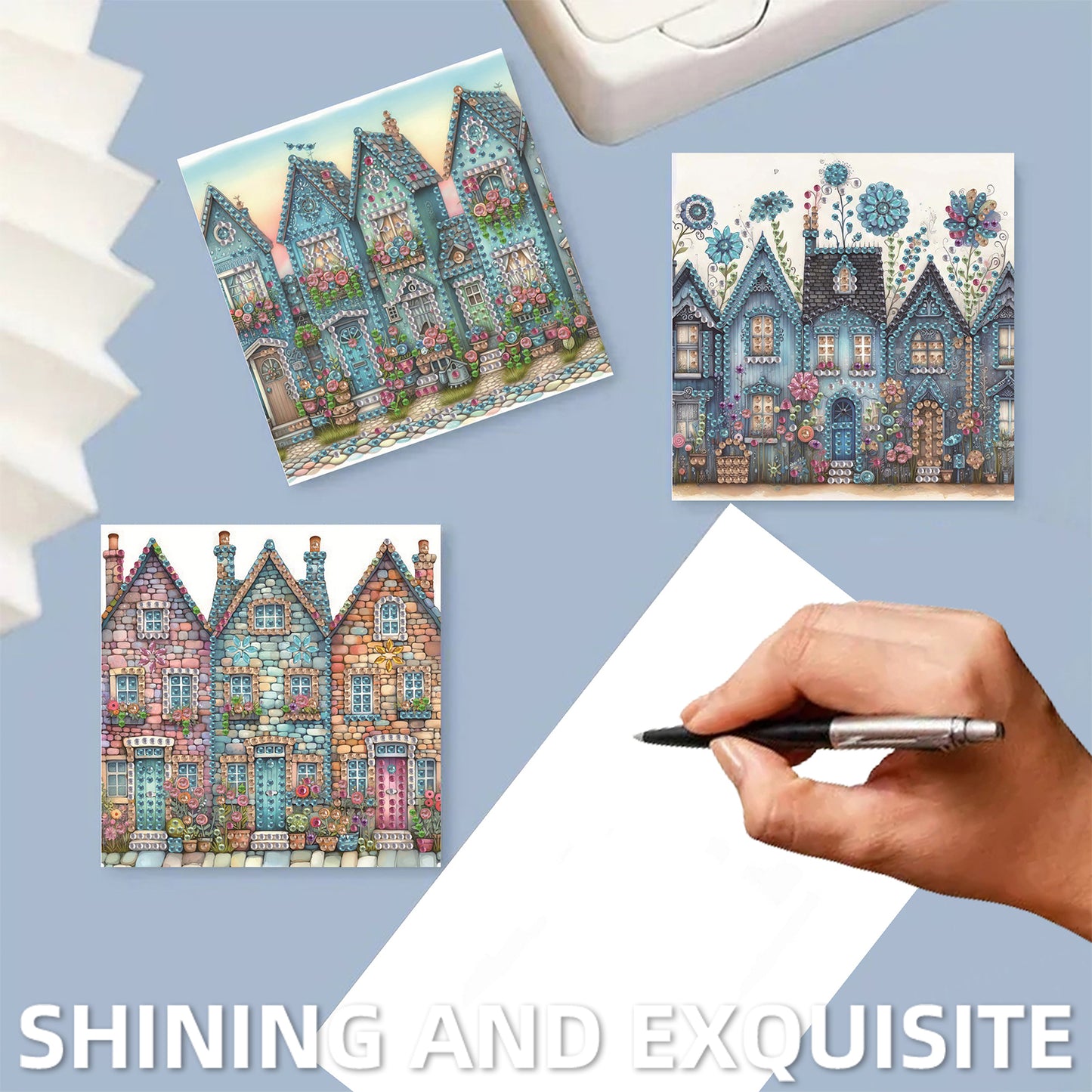 6pcs House DIY Diamond Art Greeting Cards Thank You Cards and Holiday Blessings