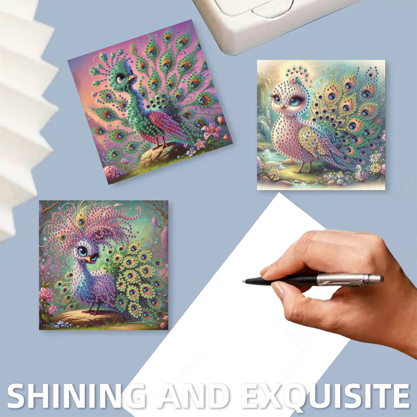 6pcs Peacock DIY Diamond Art Greeting Cards Thank You Cards and Holiday Blessing