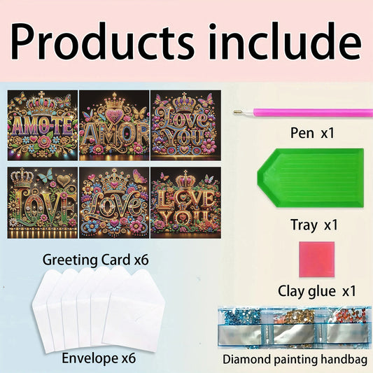 6pcs Word DIY Diamond Art Greeting Cards Thank You Cards and Holiday Blessings