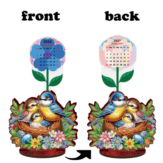 2026 Calendar DIY Diamond Painting Kit Bird Wooden Diamond Painting Calendar