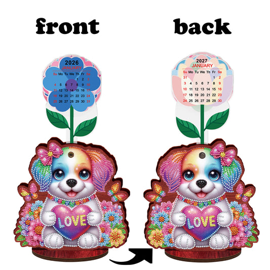 2026 Calendar DIY Diamond Painting Kit Dog Wooden Diamond Painting Calendar