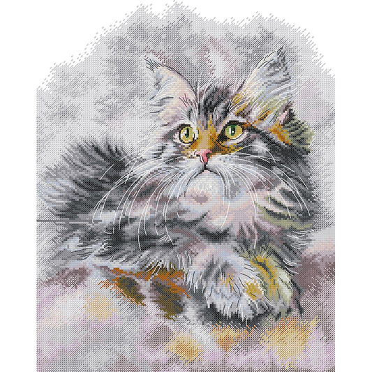 Furry Oil Painting Cat - 14CT Stamped Cross Stitch 35*43CM(Joy Sunday)