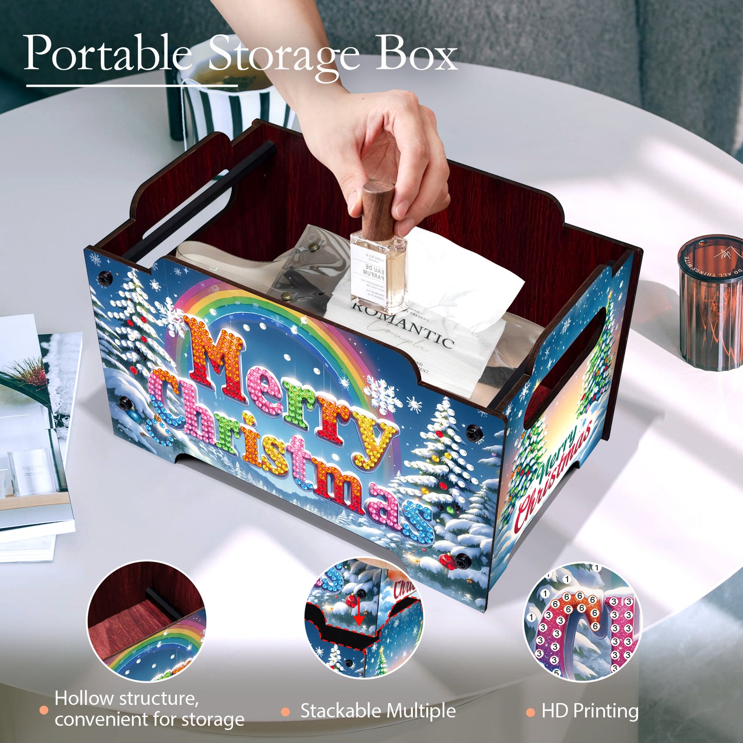 5D DIY Diamond Painting Decorative Storage Box Wood Storage Clutch (Christmas)