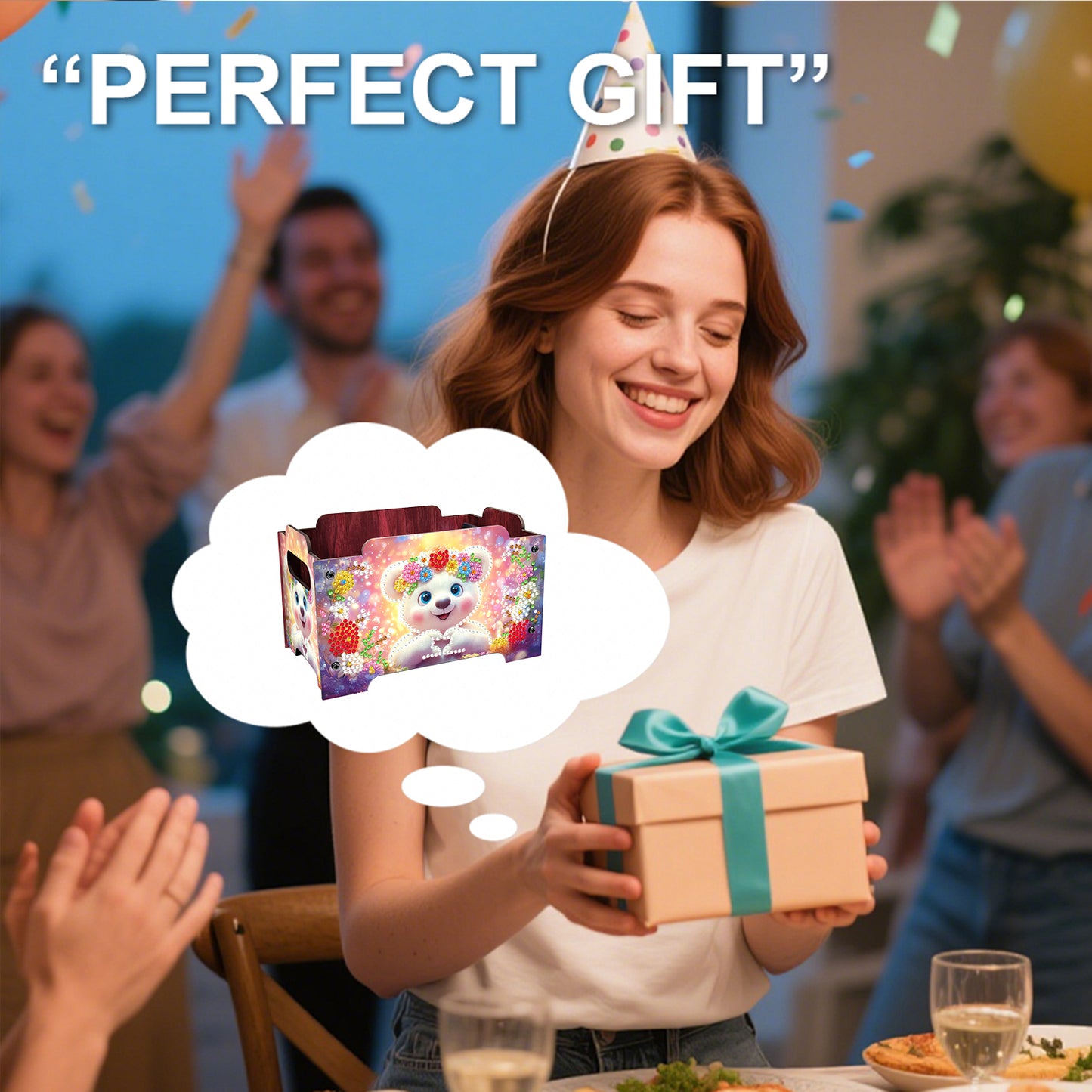 5D DIY Diamond Painting Art Decorative Storage Box Wood Storage Clutch (Bear)