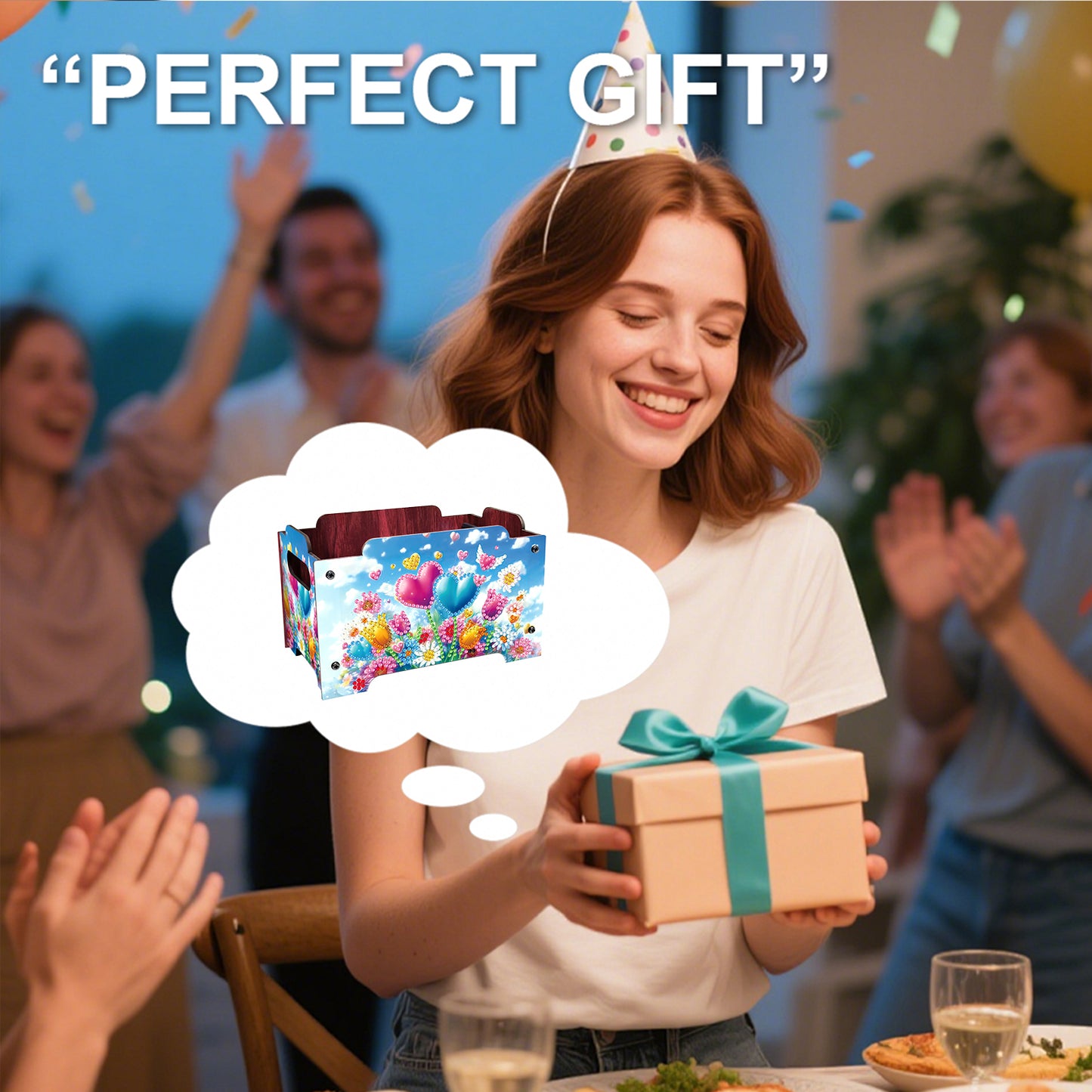 5D DIY Diamond Painting Decorative Storage Box Wood Storage Clutch (Balloon)