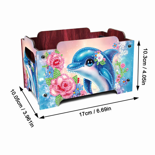 5D DIY Diamond Painting Decorative Storage Box Wood Storage Clutch (Dolphin)