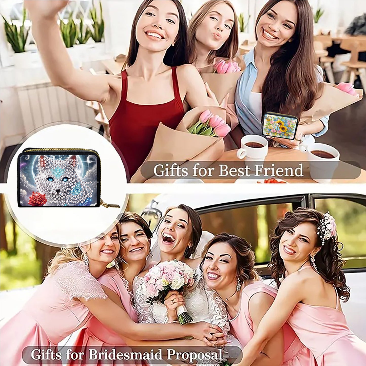 2pcs Wolf Pattern Diamond Painting Fashion Card Holder Compact Coin Purse