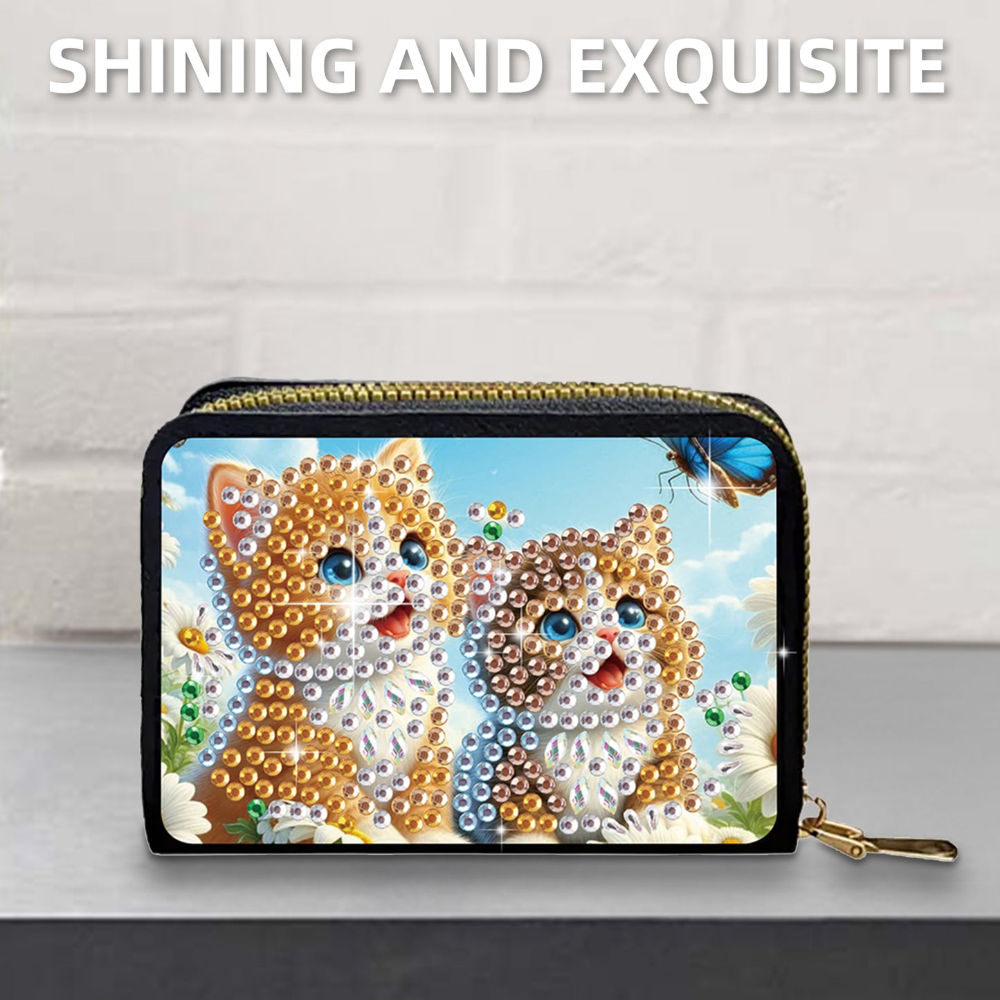 2pcs Dog Cat Pattern Diamond Painting Fashion Card Holder Compact Coin Purse