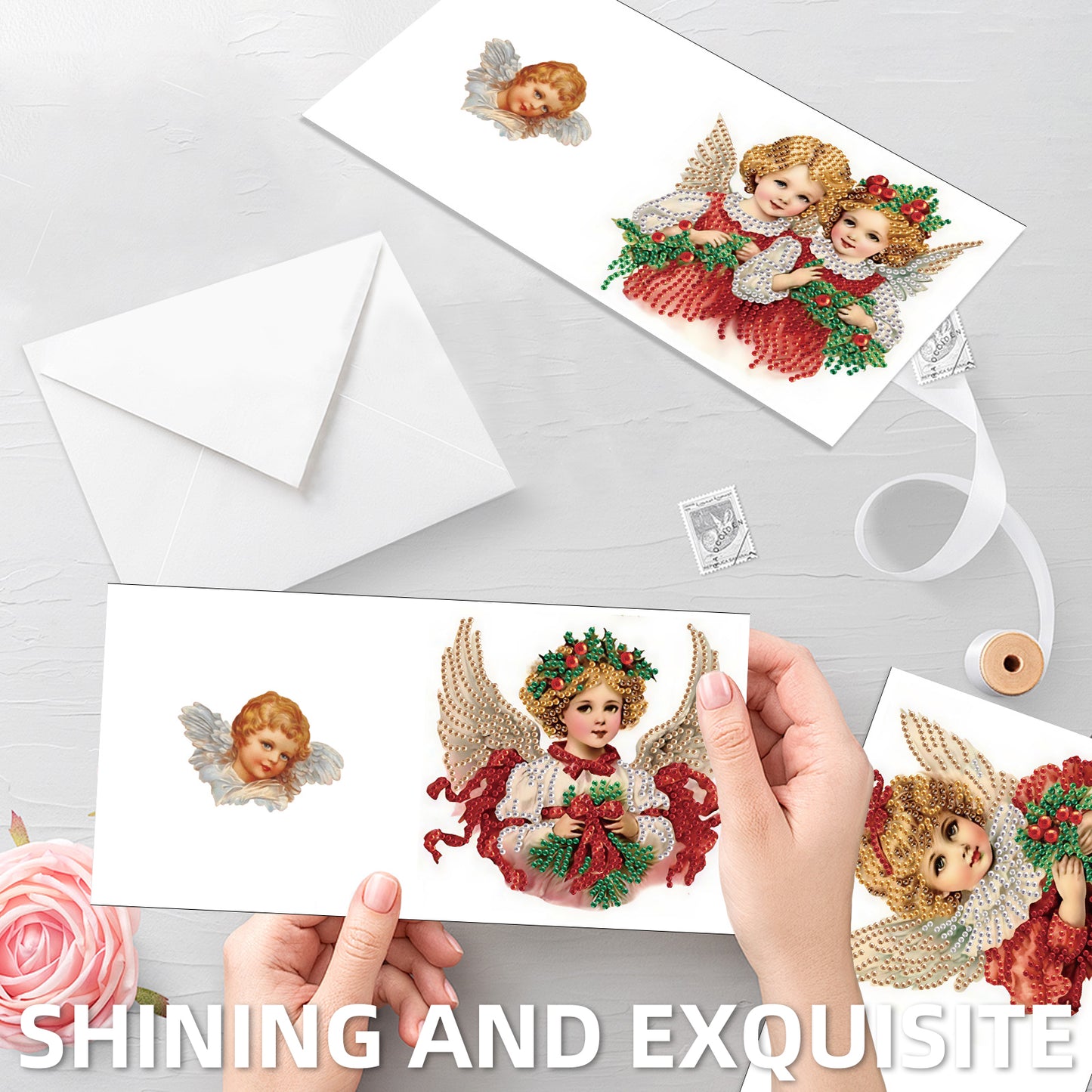 6PCS DIY Diamond Art Greeting Cards Christmas Angel Congratulations Cards Gift