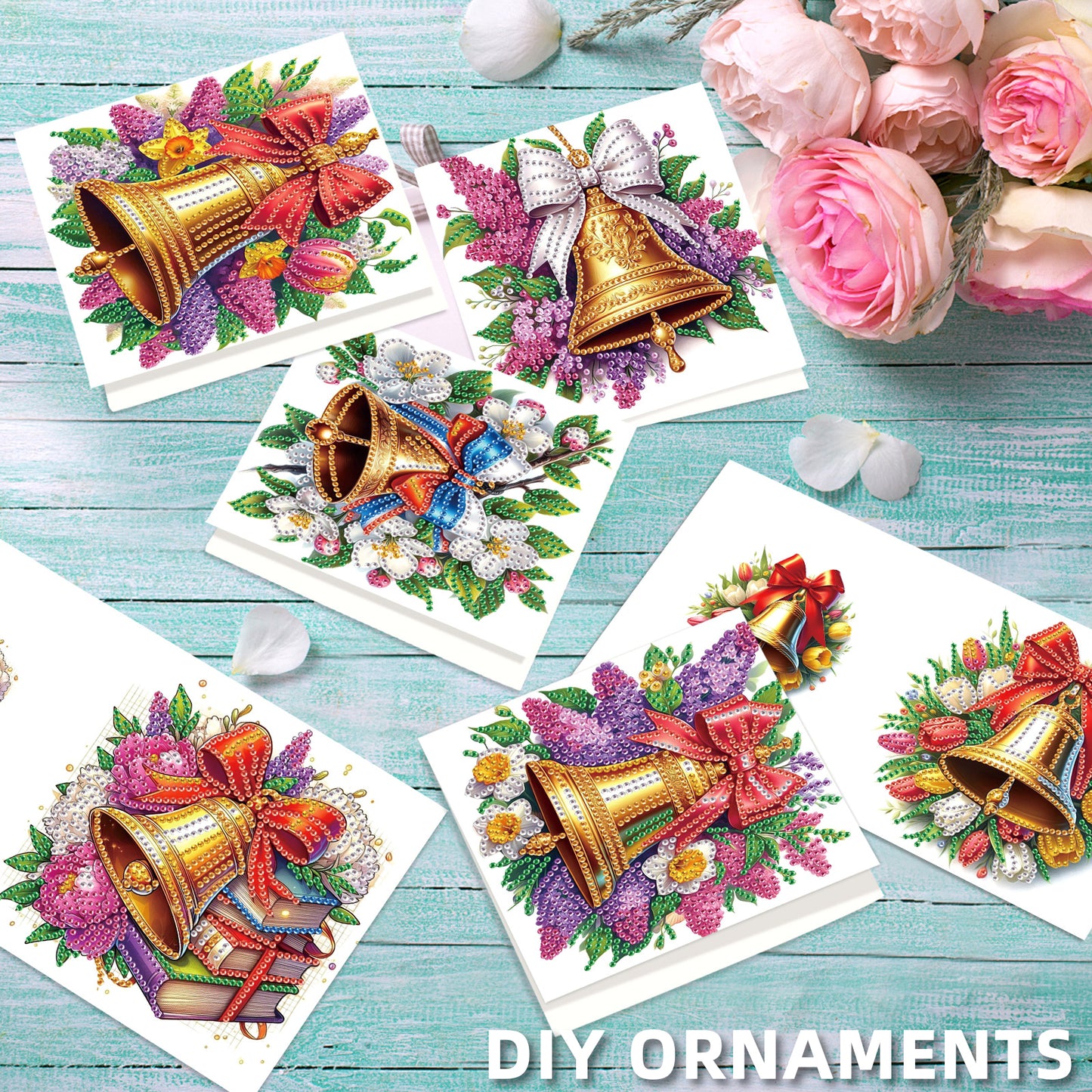 6PCS DIY Diamond Art Greeting Cards Christmas Bell Congratulations Cards Gift