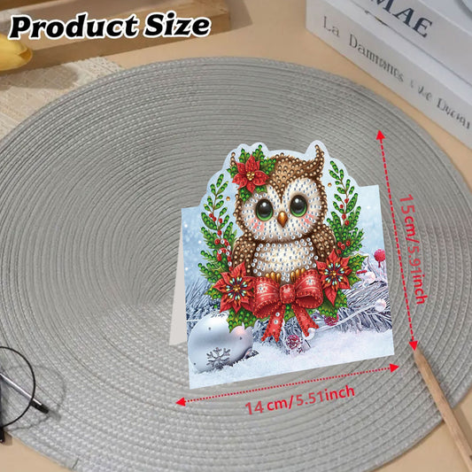 8PCS DIY Diamond Art Greeting Cards Xmas Congratulations Cards Gifts (Owl)