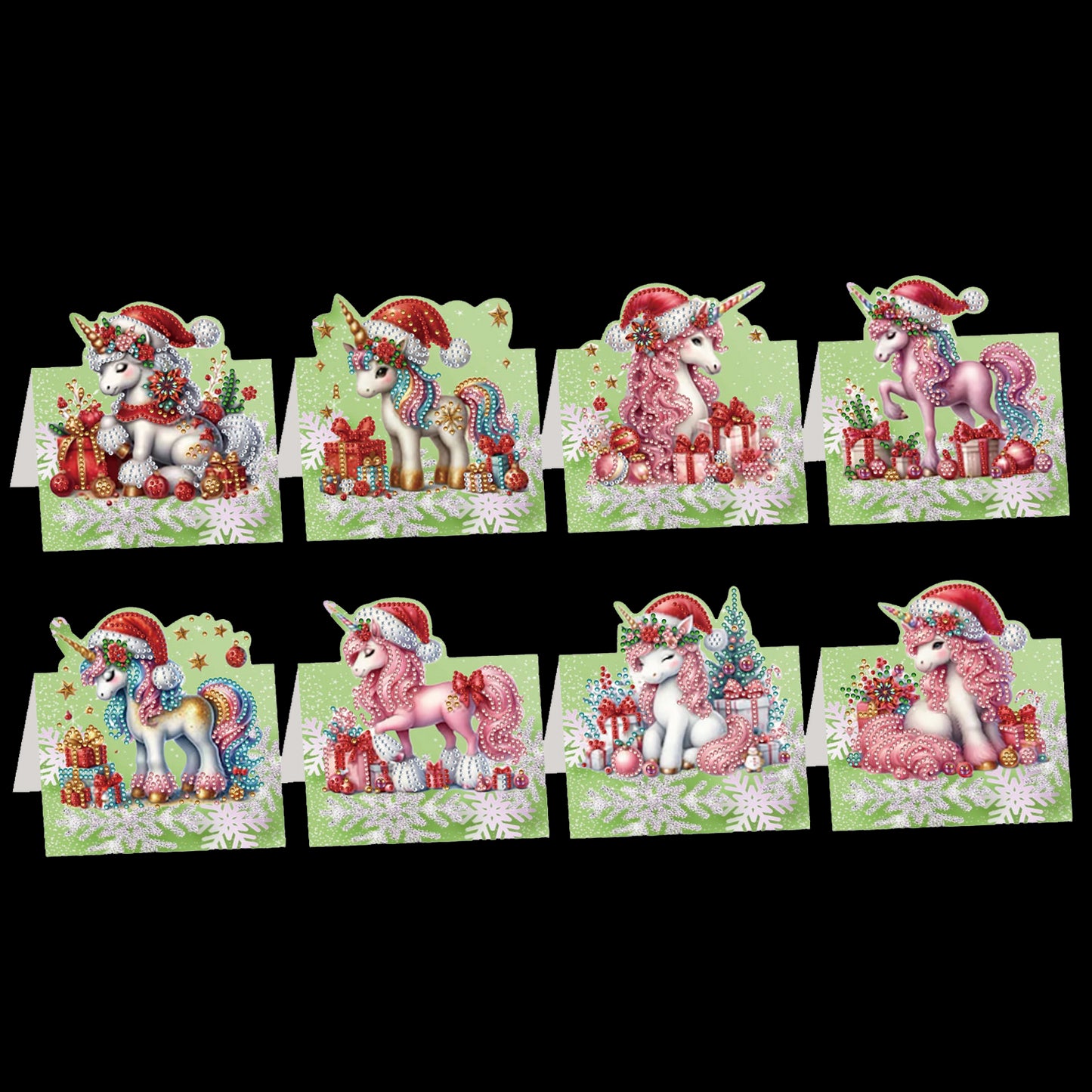 8PCS DIY Diamond Art Greeting Cards Xmas Congratulations Cards Gifts (Unicorn)