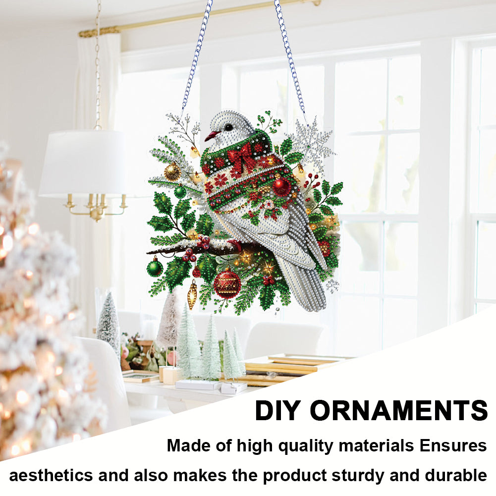 2D Flat DIY Hanging Diamond Art Kits Rhinestone Window Pendants (Christmas Dove)