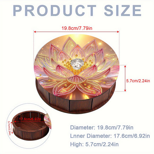 5D DIY Diamond Painting Handmade Wood Storage Box Crystal Storage Case (Lotus)