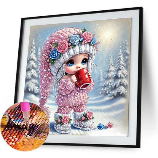 Little Girl In Snow Scene - Special Shaped Drill Diamond Painting 30*30CM