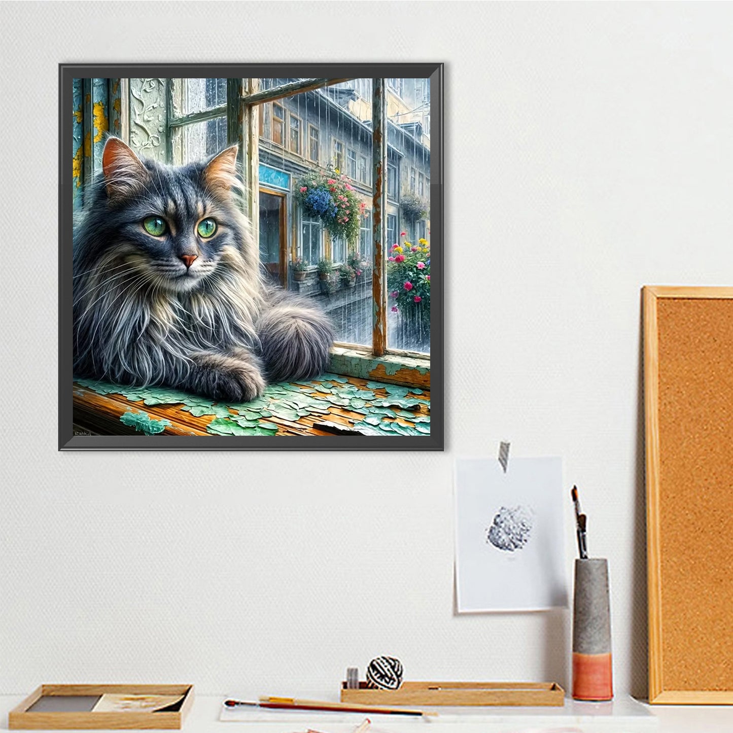 Cat On The Windowsill - Full Round Drill Diamond Painting 40*40CM