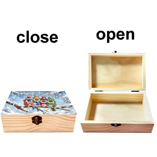 5D DIY Diamond Painting Handmade Wood Storage Box Crystal Storage Case (Owl)
