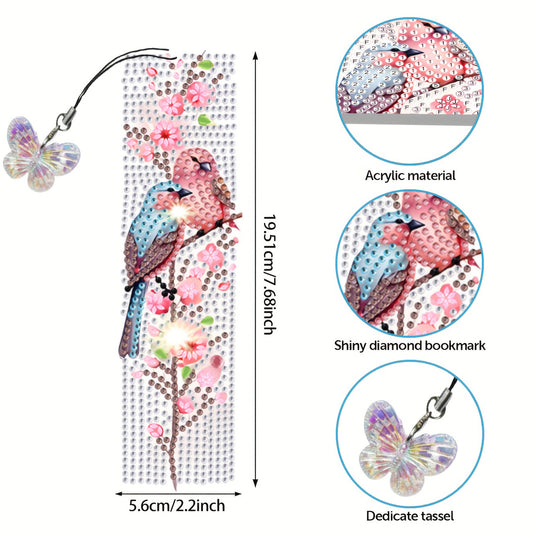 5Pcs Bird DIY Diamond Bookmark Art Projects with Crystal Pendant for Book Lovers