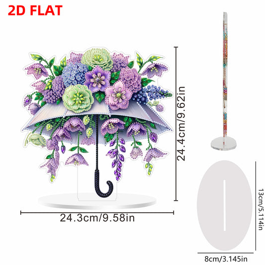 Umbrella Flower DIY 2D Flat Print Acrylic Desktop Diamond Art Kits 24x22cm
