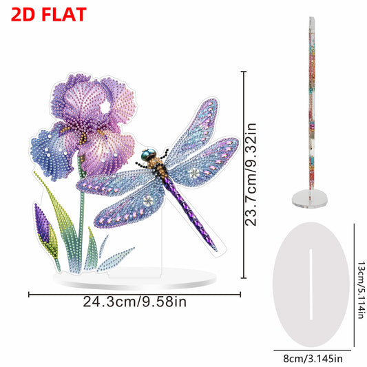 Dragonfly Flower DIY 2D Flat Print Acrylic Desktop Diamond Art Kits 24x22cm