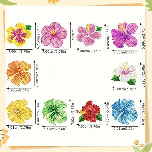 10pcs 2D DIY Double Side Diamond Painting Keychains for Decor Crafts (Flower)