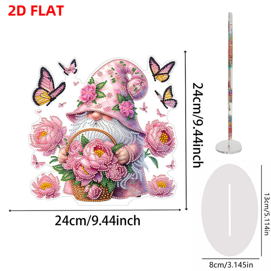 Flower Gnome DIY 2D Flat Acrylic Desktop Special Shaped Diamond Art Kits 24*22cm