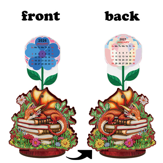 2026-2027 Reading Dragon Wooden DIY 5D Diamond Painting Calendar for Home Decor