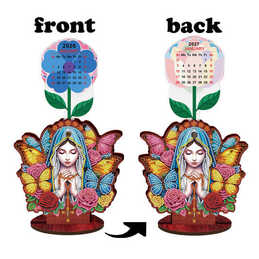 2026-2027 Mother Virgin Wooden DIY 5D Diamond Painting Calendar for Home Decor