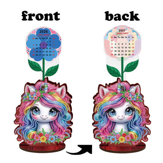 2026-2027 Unicorn Wooden DIY 5D Diamond Painting Calendar for Home Office Decor