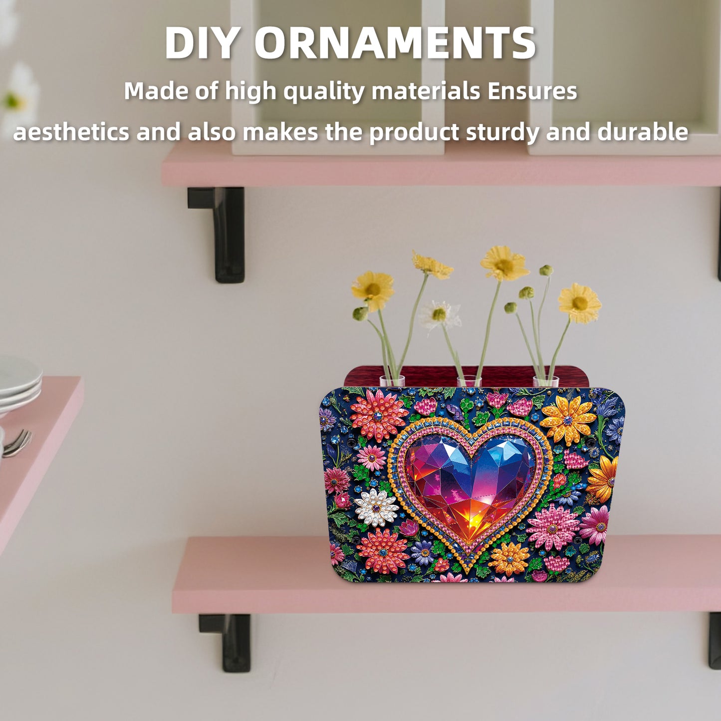 Gem Heart DIY Diamond Painting Wooden Tube Vase for Adults Gift Idea Home Decor