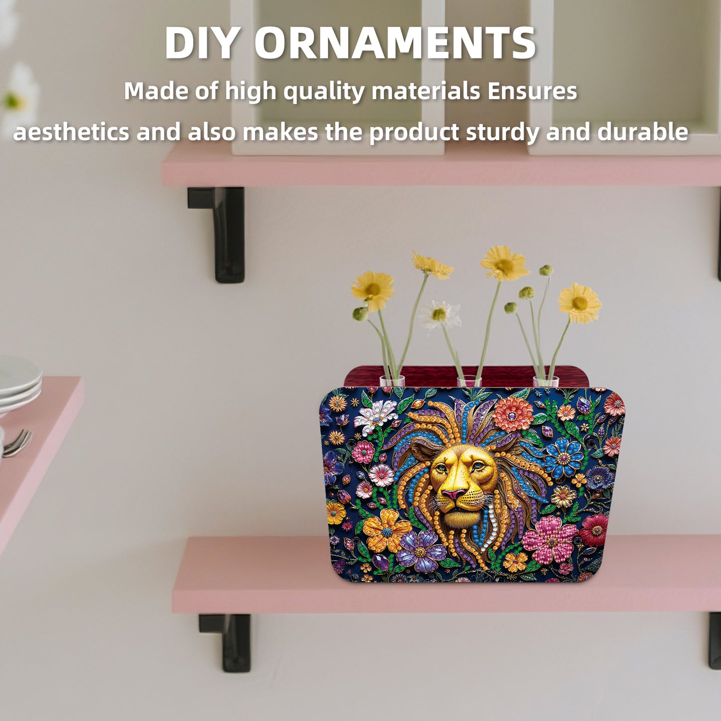 Gem Lion DIY Diamond Painting Wooden Tube Vase for Adults Gift Idea Home Decor