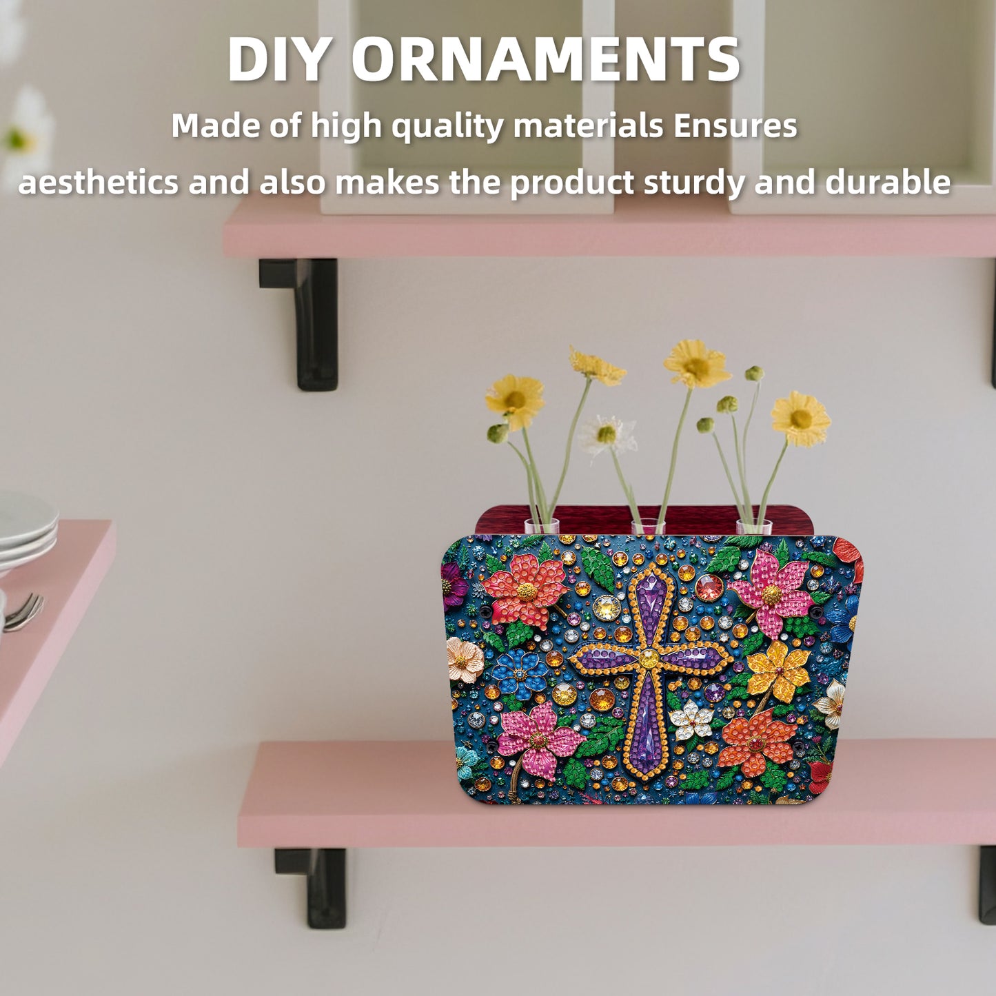 Gem Cross DIY Diamond Painting Wooden Tube Vase for Adults Gift Idea Home Decor