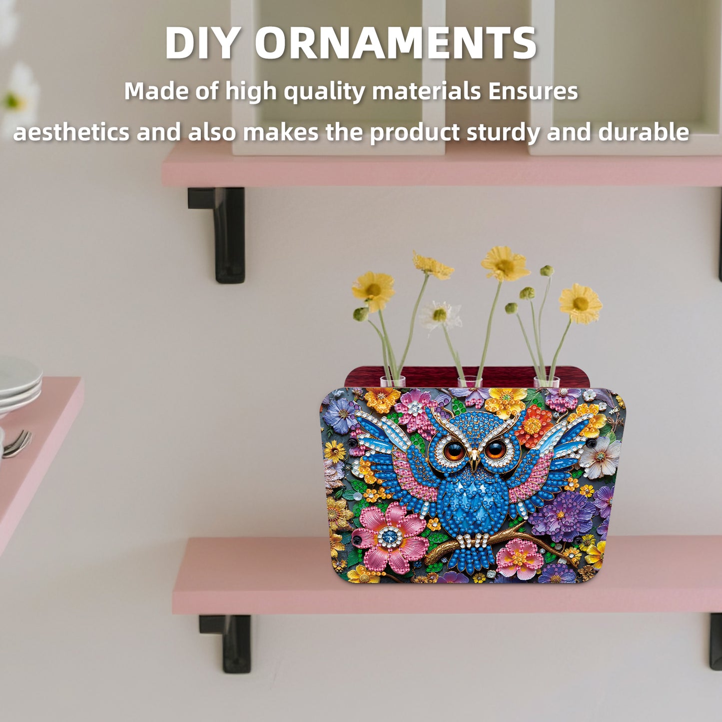 Gem Owl DIY Diamond Painting Wooden Tube Vase for Adults Gift Idea Home Decor