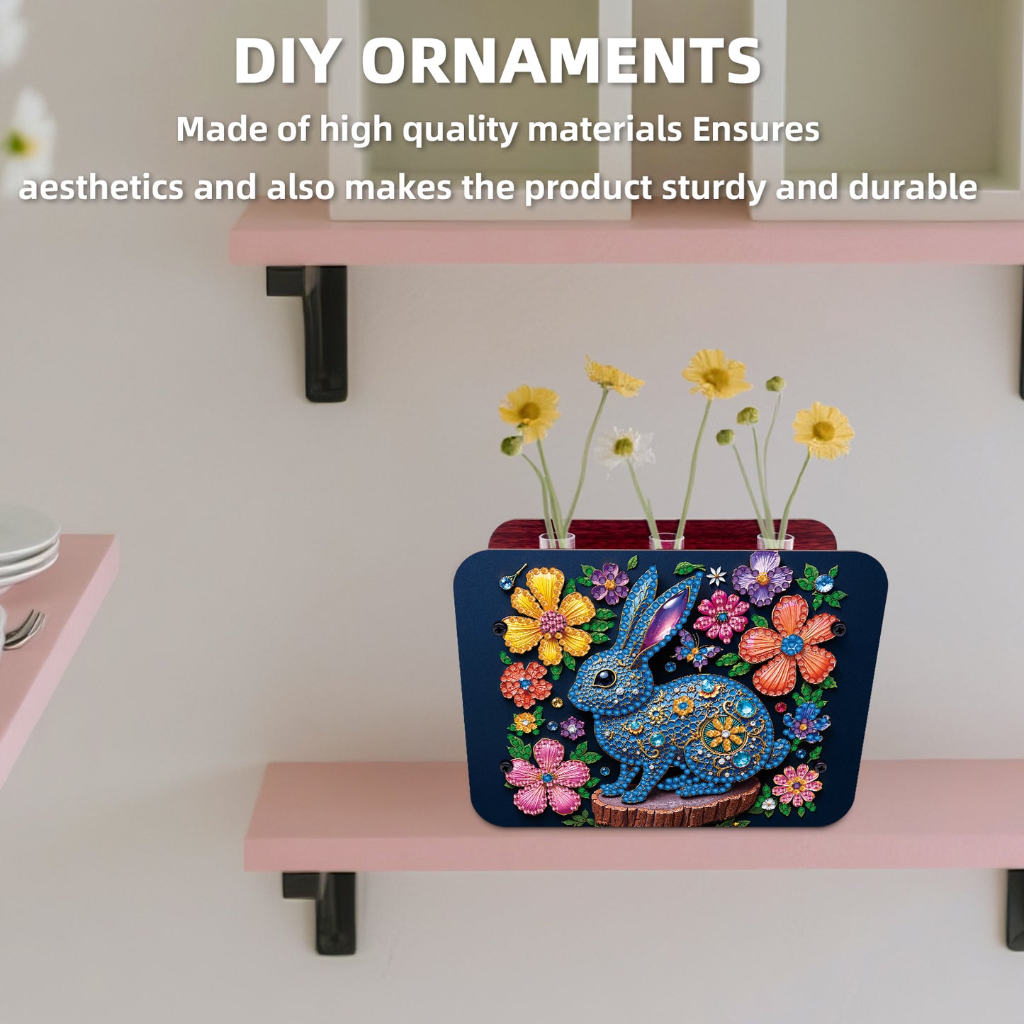 Gem Rabbit DIY Diamond Painting Wooden Tube Vase for Adults Gift Idea Home Decor