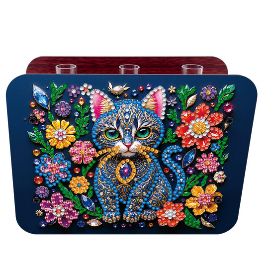 Gem Cat DIY Diamond Painting Wooden Tube Vase for Adults Gift Idea Home Decor