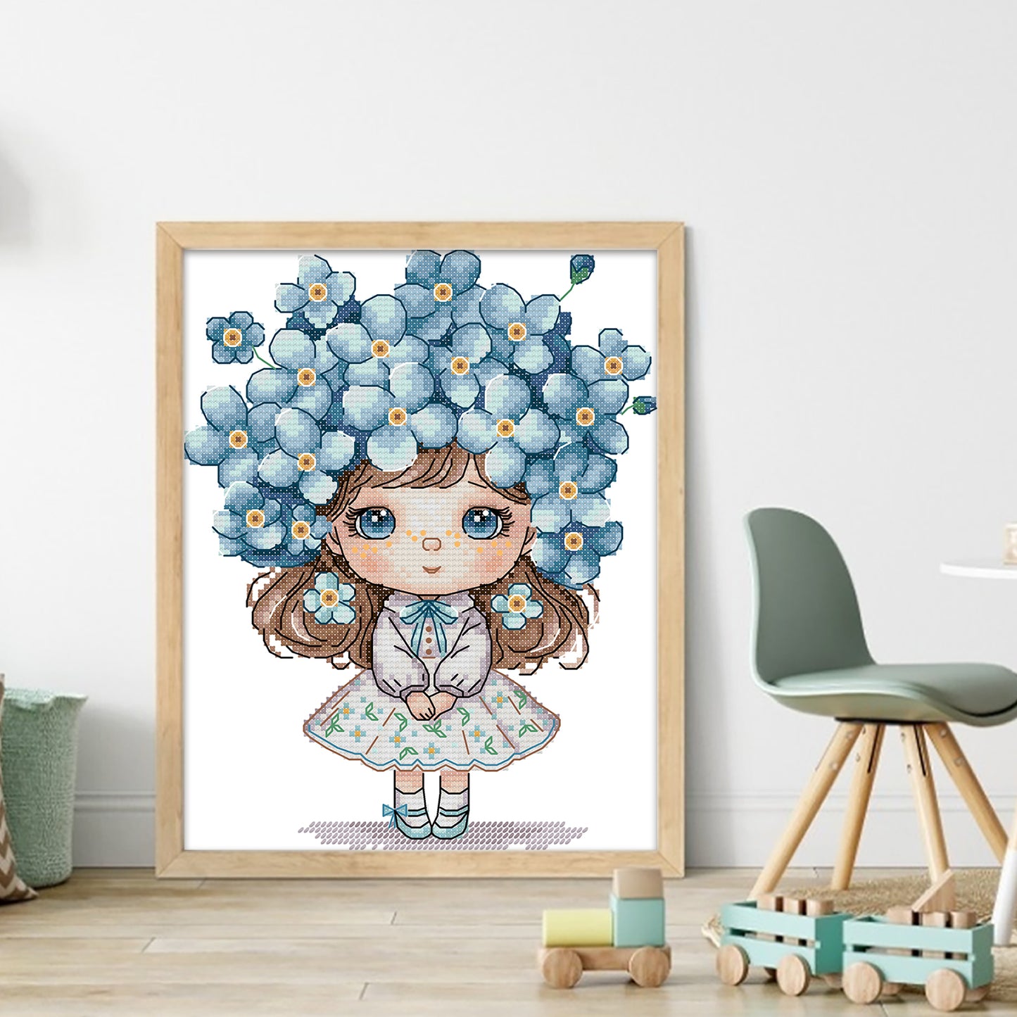 Girl With Forget-Me-Nots - 14CT Stamped Cross Stitch 20*26CM (Joy Sunday)
