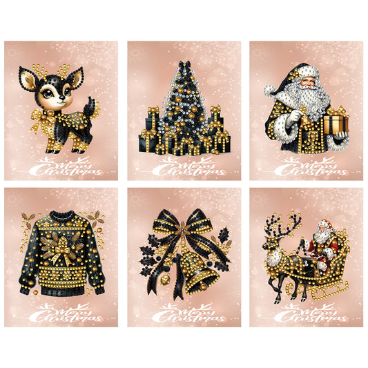 6 Packs Christmas Elements 2 DIY Diamond Painting Greeting Cards for Adults Gift