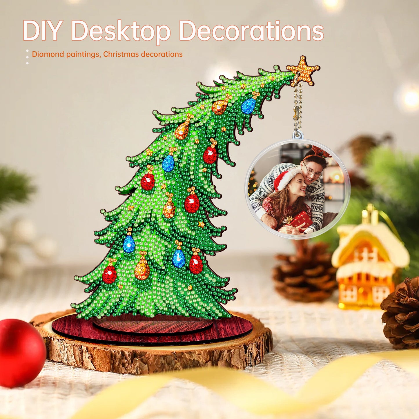 Christmas Tree DIY 2D Flat Wooden Desktop Diamond Art Kit for Adults Beginner(F)