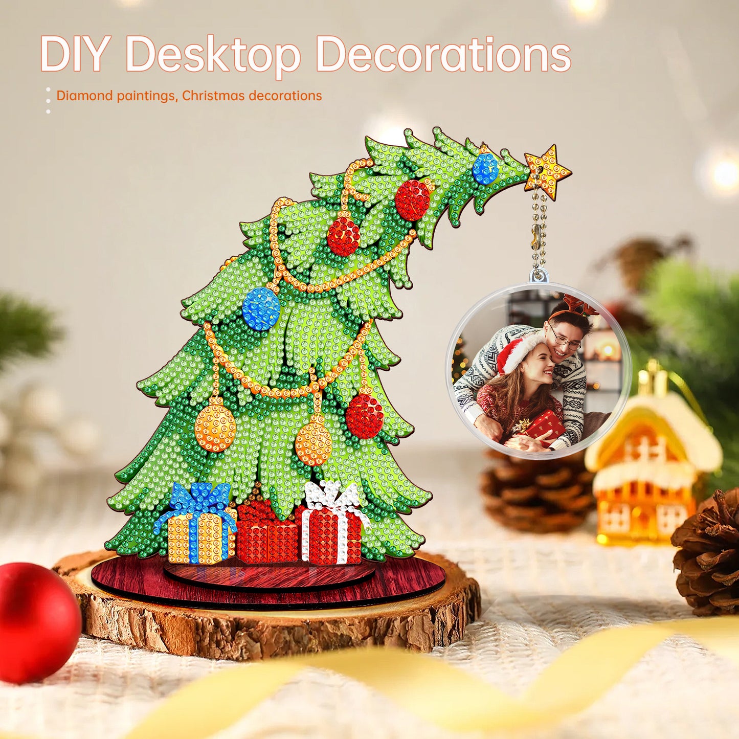 Christmas Tree DIY 2D Flat Wooden Desktop Diamond Art Kit for Adults Beginner(L)