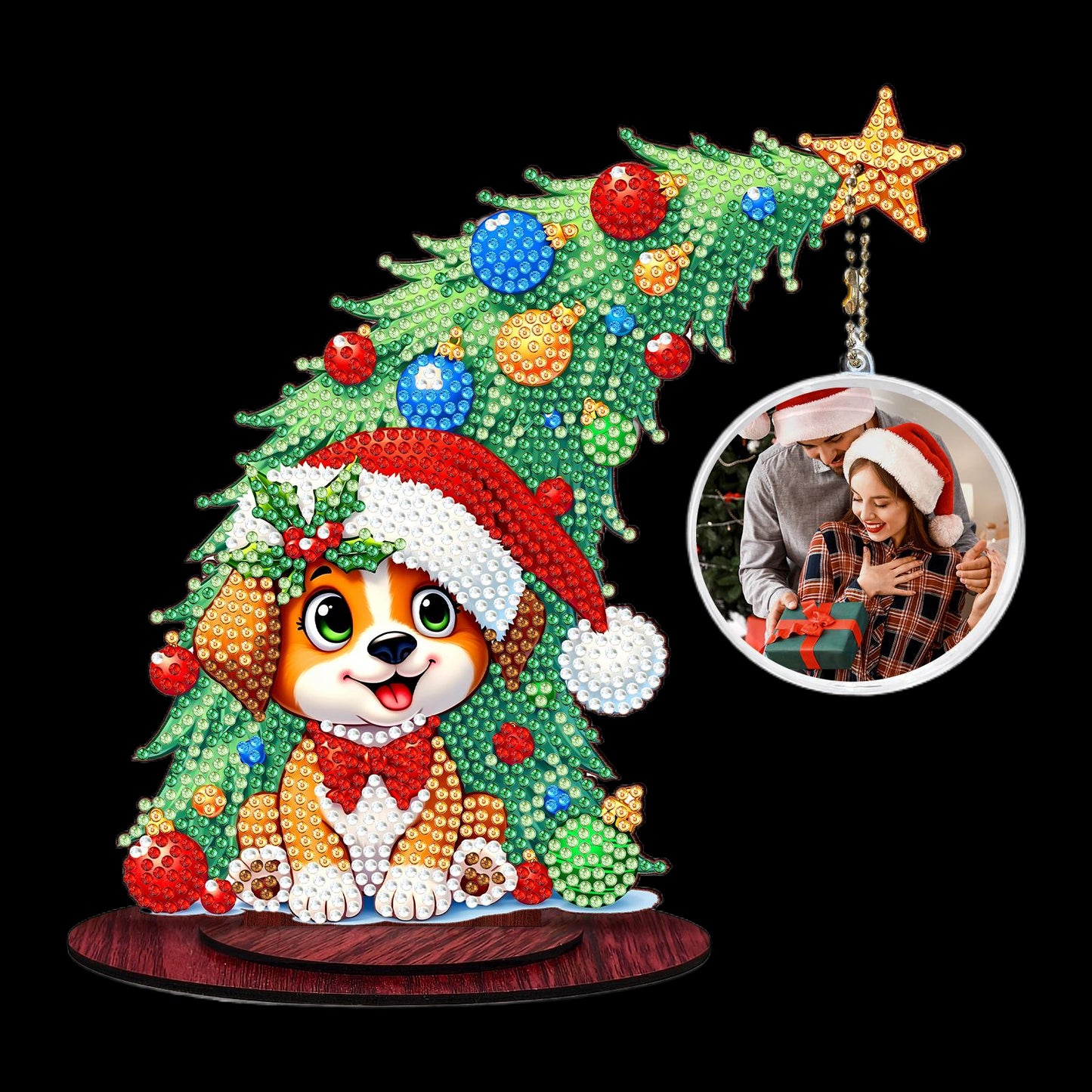 Dog Photo Xmas Tree 5D DIY Diamond Art Tabletop Wood Decoration Ornament Kit