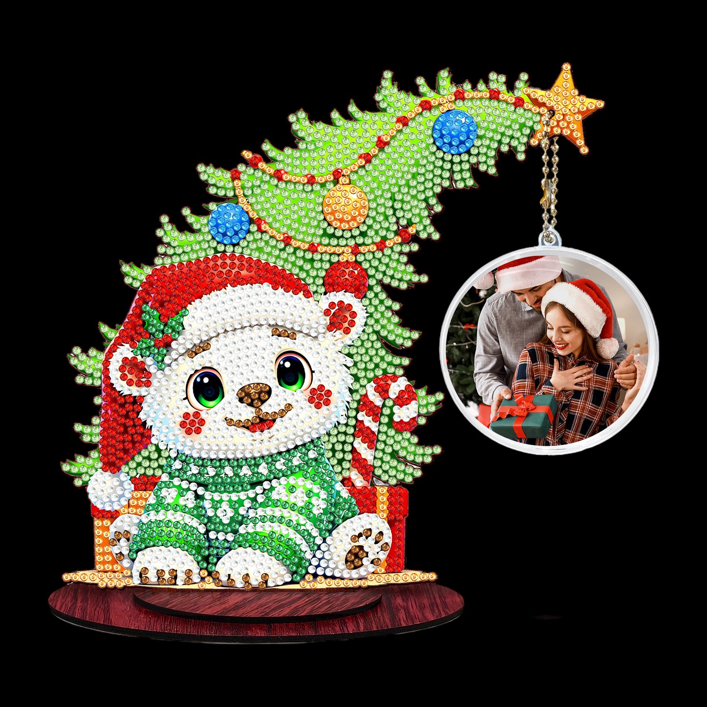 Bear Photo Xmas Tree 5D DIY Diamond Art Tabletop Wood Decoration Ornament Kit