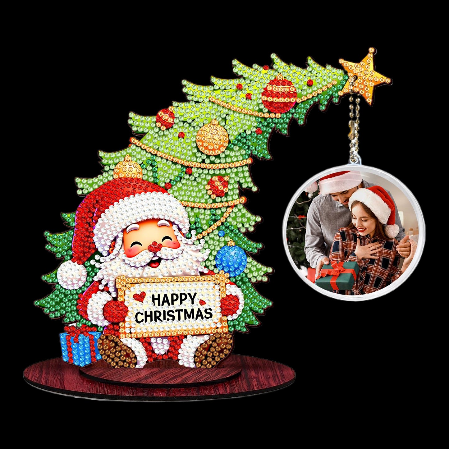 Santa Claus Photo Xmas Tree 5D DIY Diamond Art Tabletop Wood Decoration Ornament