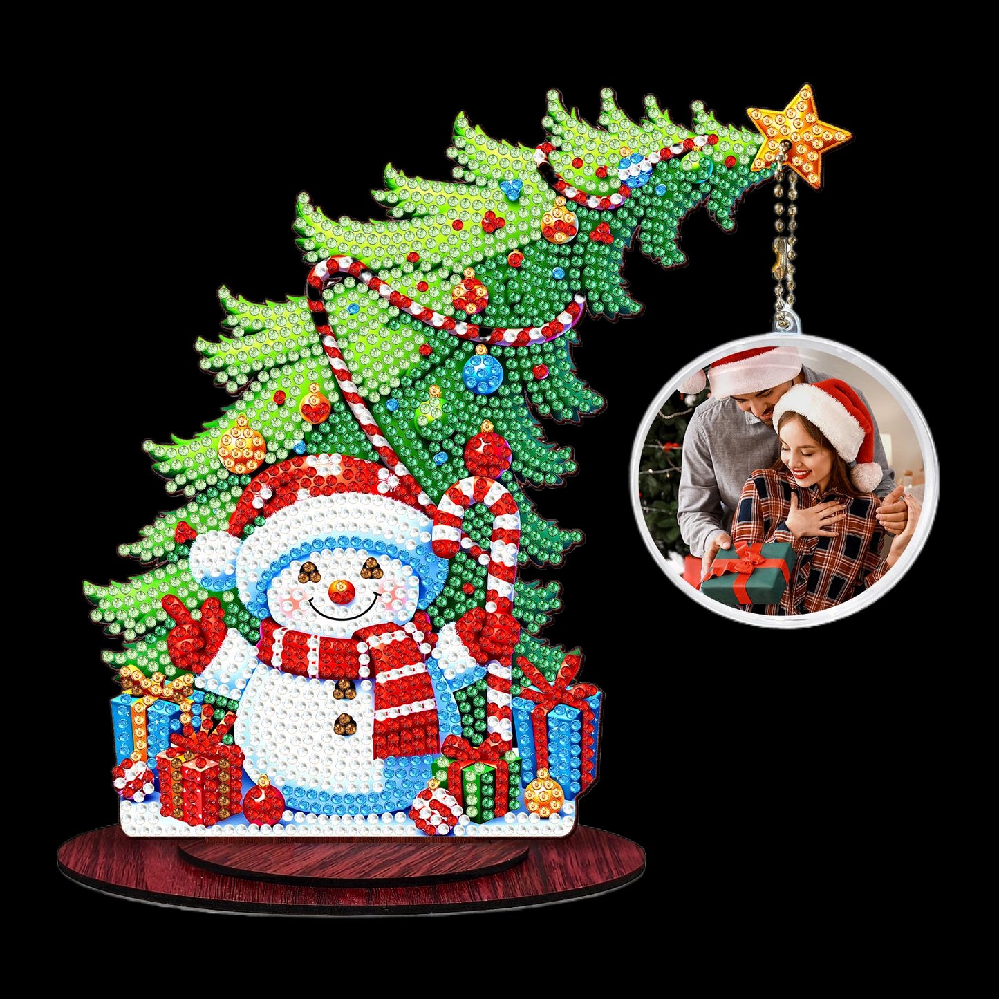 Snowman Photo Xmas Tree 5D DIY Diamond Art Tabletop Wood Decoration Ornament Kit