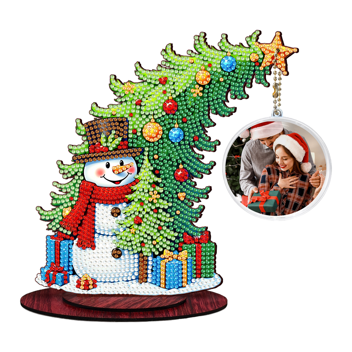 Snowman Photo Xmas Tree 5D DIY Diamond Art Tabletop Wood Decoration Ornament Kit