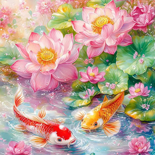 Lotus And Nine Fish Painting - 11CT Stamped Cross Stitch 60*60CM(Mona Lisa Brand)
