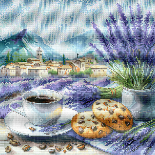 Coffee Lavender - 14CT Stamped Cross Stitch 40*40CM (Egyptian cotton)(Fairy Brand)