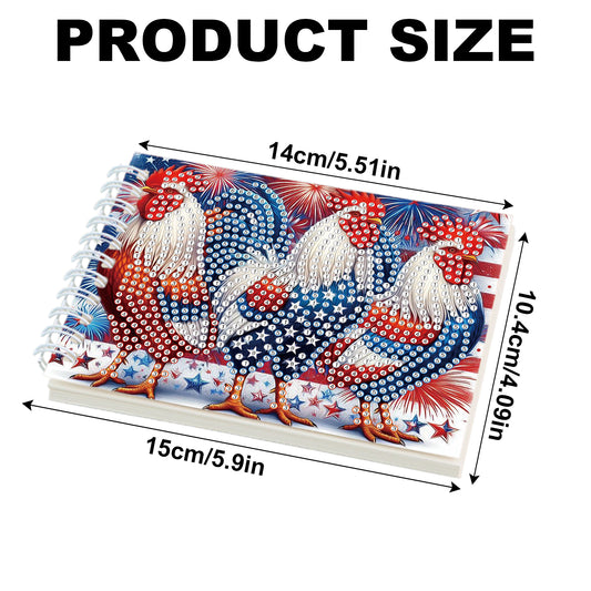 2 Pack USA Flag Rooster DIY Diamond Art Spiral Notebook Kit 80Pages No Lines